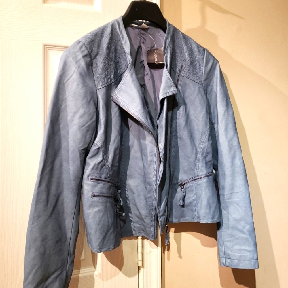 Double Breasted Faux Leather Zip Up Moto Jacket